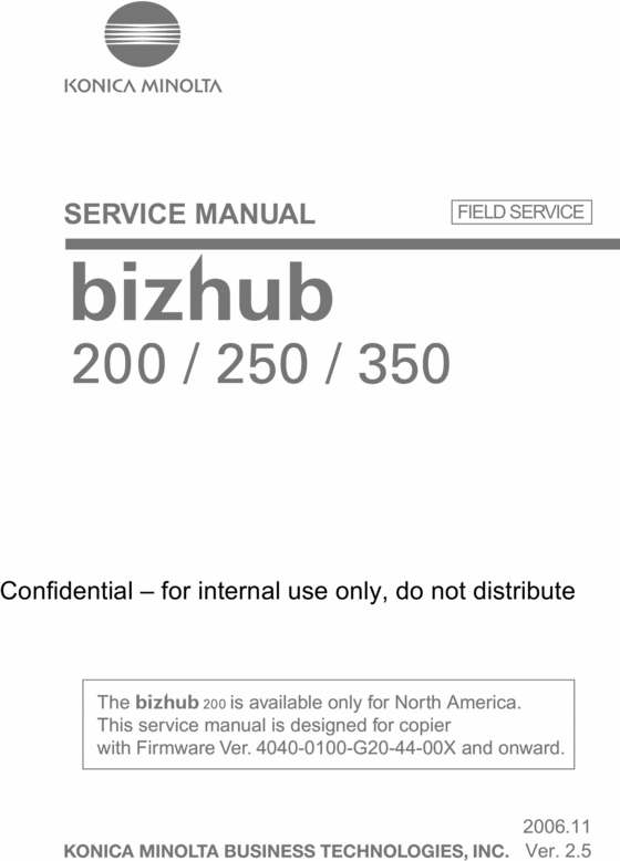 Product picture Konica-Minolta Bizhub 200/250/350 Service Manual