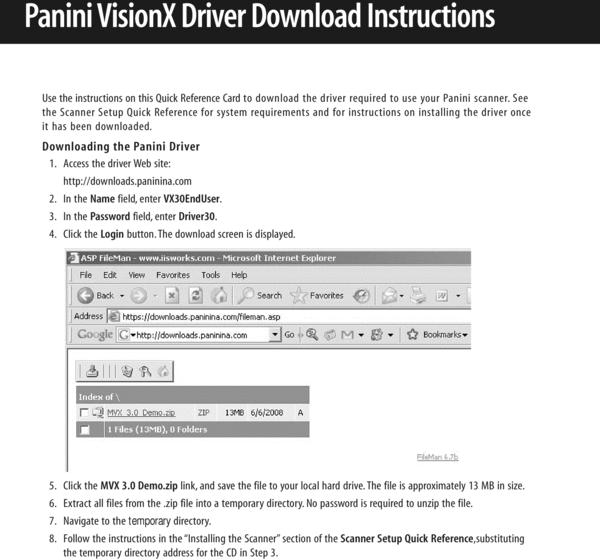 Product picture Panini Vision X Driver Download Instructions
