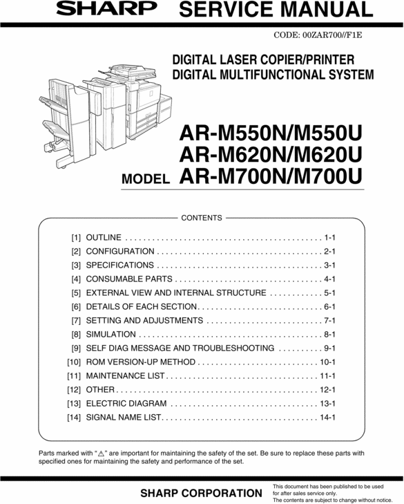 Product picture Sharp AR-M550N/M550U, AR-M620N/M620U Parts & ServiceManual