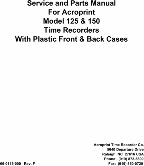 Product picture Acroprint 125, 150 Parts & Service manual